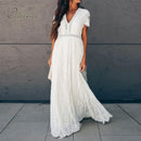 Ordifree 2022 Summer Vintage Women Maxi Party Dress Short Sleeve White Lace Long Tunic Beach Dress Vocation Holiday Clothes