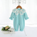 Newborn Toddler Infant Baby Girls Rompers Lace Collar Jumpsuit Playsuit Little Girls Outfits Baby Clothes Blue 0-2T