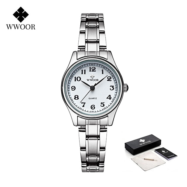 WWOOR Fashion Lovers Watches For Men Women Waterproof Arabic Clock Silver Stainless Steel Couple Casual Ladies Quartz Wristwatch