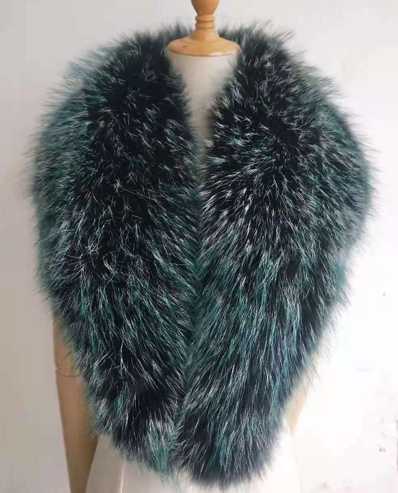 Cuello de piel de mapache Real 2020 para mujer, bufandas de piel Natural azul para invierno, calentador de cuello a la moda para mujer