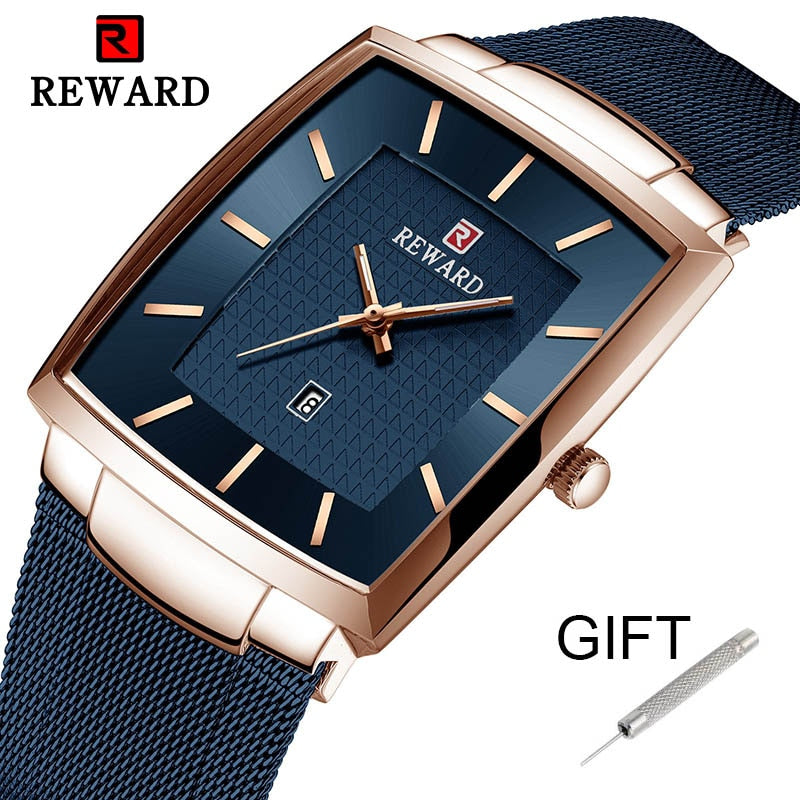REWARD Top Brand Men's Watch Business Relogio Masculino Square Quartz Man Watch Men Wristwatch Full Steel Waterproof Male Watch