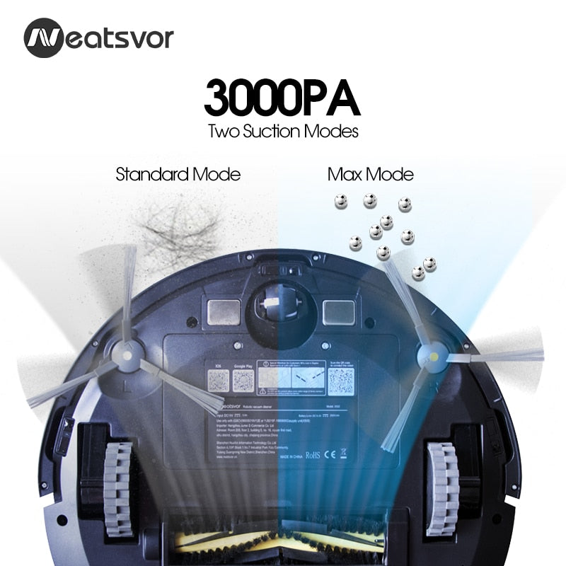 NEATSVOR X500 Roboter-Staubsauger 3000PA Leistungsstarke Saugkraft 3-in-1 Tierhaare Haushalt Trocken- und Nasswischen Automatisches Aufladen