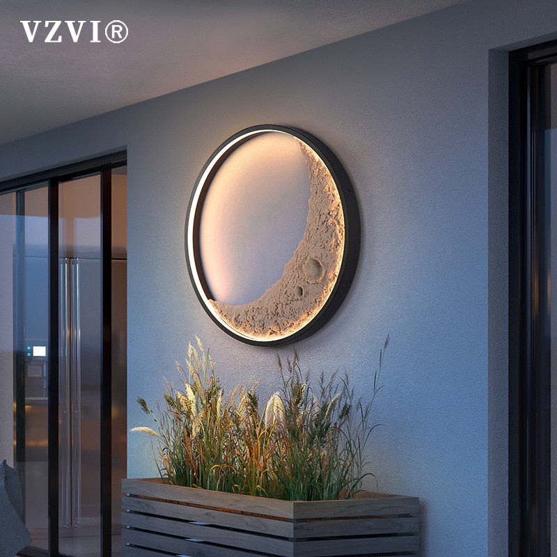 VZVI Villa moderna lámpara de pared exterior impermeable calle jardín luz de pared 13W 19W apliques de pared externos creativos luces de luna