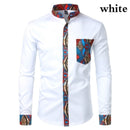 Dashiki African Herrenhemd Patchwork Pocket Africaine Print Shirt Herren Ankara Style Langarm Design Kragen Herrenhemden