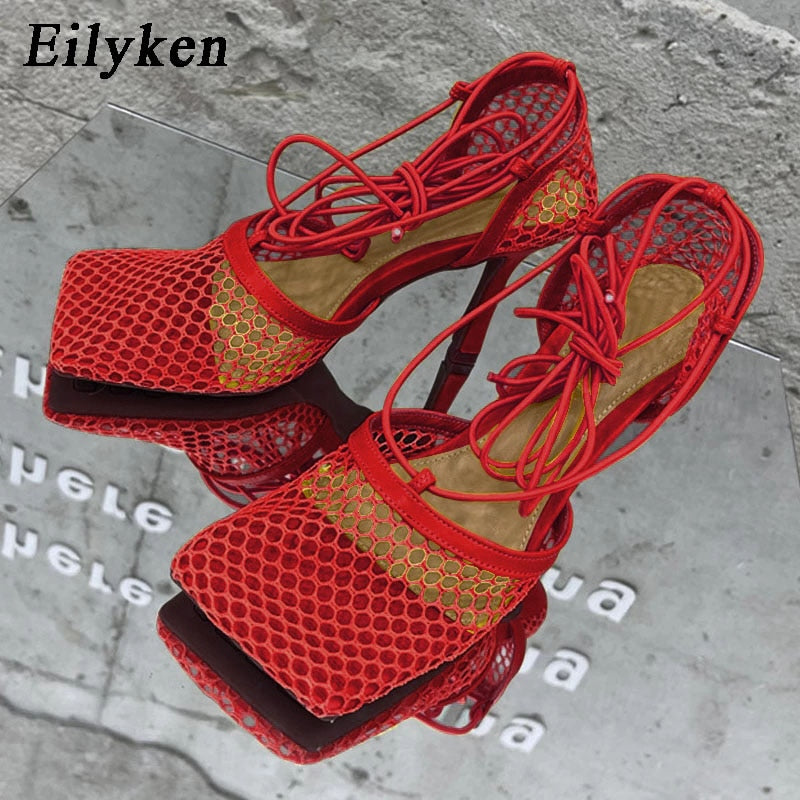 Eilyken New Spring Autumn Mesh Women Ankle Boots Sexy Pointed Toe Zipper Stripper Party Stiletto High Heels Ladies Shoes