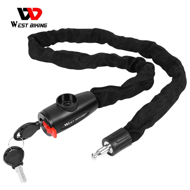 WEST BIKING Bicycle Lock MTB Road Bike Safety Anti-theft Chain Lock With 2 Keys Outdoor Cycling Bicycle Accessories Bike Lock