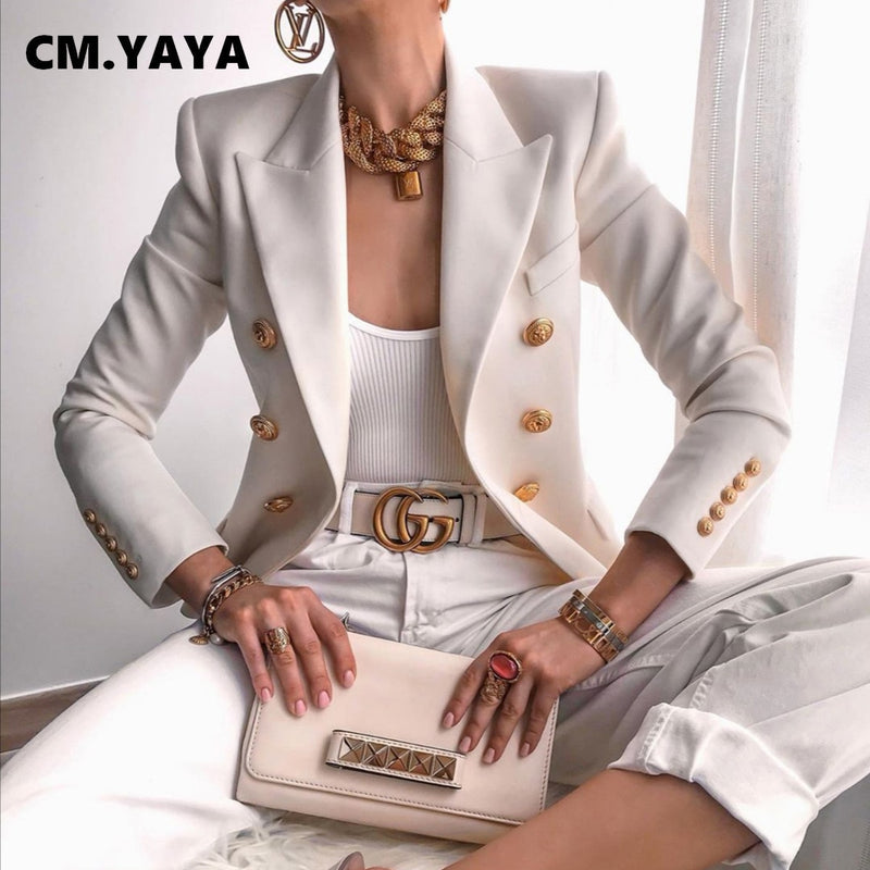 CM.YAYA Women Blazer Solid Full Sleeve Double Breasted Slim Casual Blazers Female Fashion High Streetwear Summer 2021