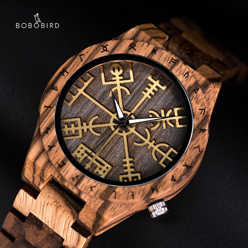 BOBO BIRD Male Watch Wooden Men watches Golden Compass Guide Luminous Hands Wristwatch In Gift box relojes para hombre