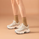 BeauToday, zapatillas gruesas para mujer, malla de cuero sintético, Patchwork, punta redonda con cordones, suela gruesa, zapato transpirable para mujer 29402