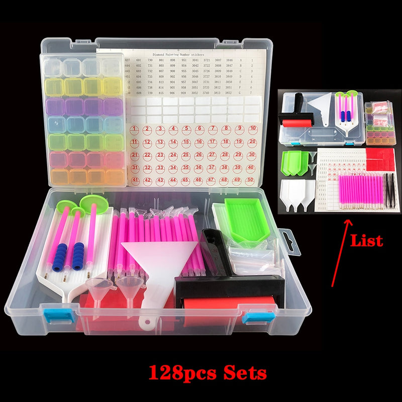 126/127/128pcs Diamond Painting Tools sets 5D Diamond Painting Accessories Kits Storage Box Roller Point Sticker Drill Pen Set