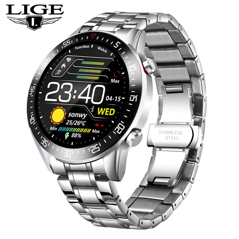 LIGE 2021 Neue Stahlband Digitaluhr Männer Sportuhren Elektronische LED Männliche Armbanduhr Für Männer Uhr Wasserdichte Bluetooth Stunde