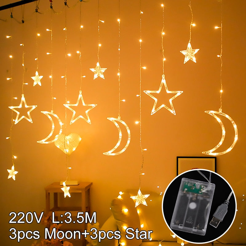 Eid Mubarak Star Moon Led Vorhang Garland String Lights Ramadan Dekoration Islam Muslim Party Decor Eid Al Adha Geschenke Eid Lights