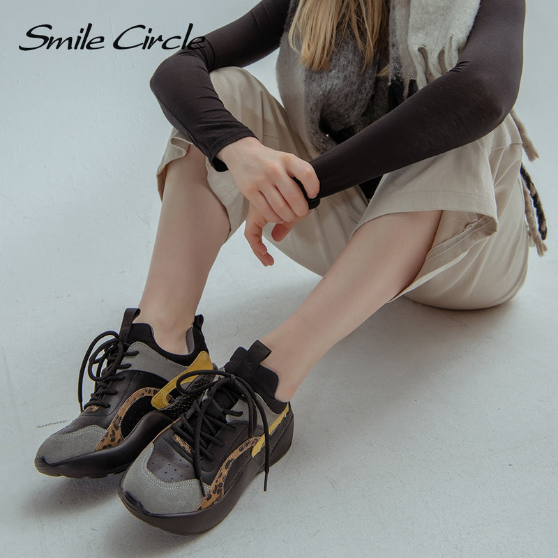 Smile Circle Women Sneakers Flat Platform shoes Suede Leather fashion casual Breathable Thick bottom Ladies Shoes