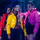 Chaqueta acolchada rosa de PU brillante para mujer, abrigos cálidos de burbujas, Parkas de cuero brillante, chaquetas recortadas con cremallera, Parkas