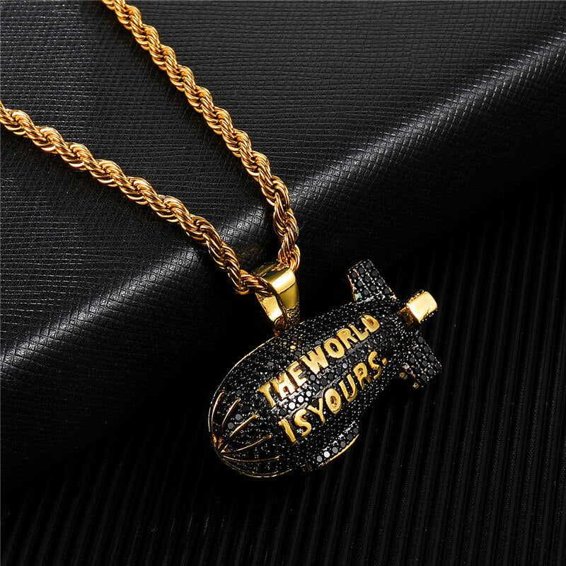 Black Airship Pendant Necklace New Arrival Bling Cubic Zirconia Hip Hop Jewelry For Men Women Gifts
