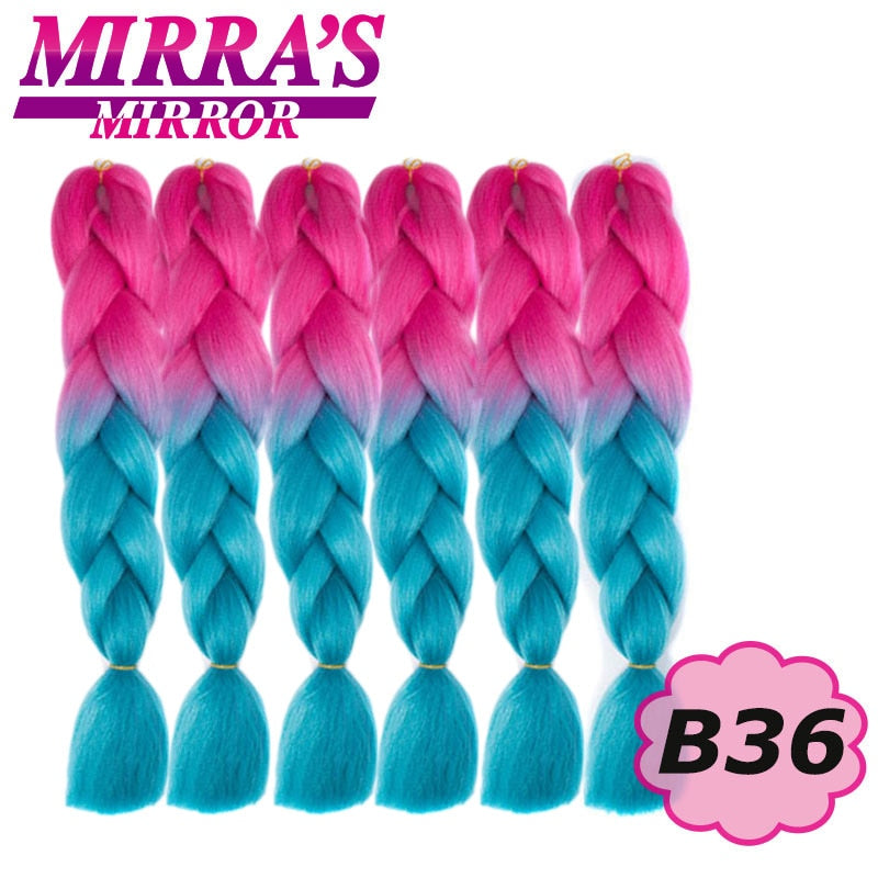 Trenzas Jumbo de 24 pulgadas, cabello sintético para caja trenzada, extensiones de cabello trenzado Ombre, tres tonos, negro, marrón, azul, rosa, espejo de Mirra