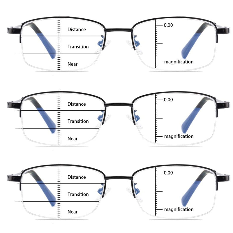 Progressive Multifocus Computer Reading Glasses Blue Light Blocking Titanium Alloy Spring Hinge Multifocal Readers Eyeglasses