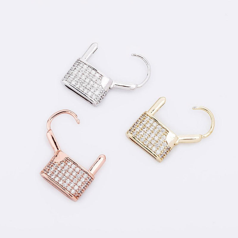 TOPGRILLZ Hip Hop Lock Earrings Iced Cubic Zirconia Earrings Luxury Gold Micro Pave Cubic Zirconia Earrings Gift For Men Women