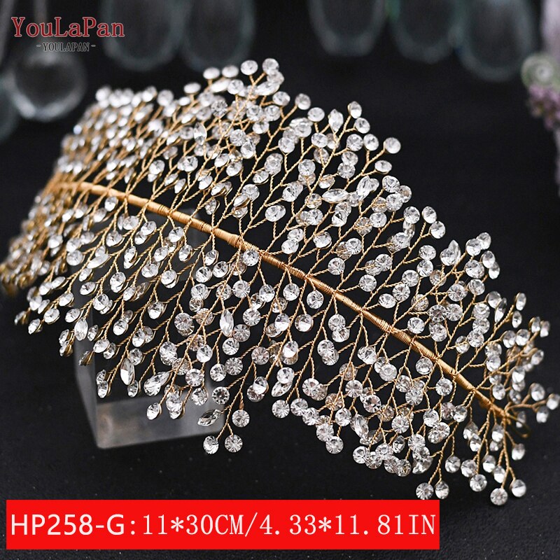 YouLaPan HP240, accesorios dorados para el cabello de novia, diadema de cristal para mujer, joyería para el cabello de boda, Tiara nupcial de diamantes de imitación y tocado