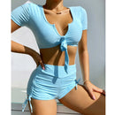 Nuevo conjunto de Yoga sin costuras para mujer, trajes deportivos para Fitness, ropa de gimnasio, sujetador de realce de 2 piezas + Pantalones cortos de gimnasio, pantalones de entrenamiento para correr para mujer