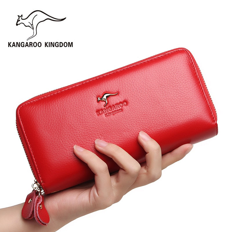 KANGAROO KINGDOM brand fashion women wallets genuine leather long zipper female clutch purse wallet