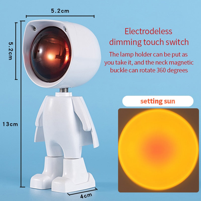 USB 360°sunset Projector Lamp Robot Led Projector Night Lights  Rainbow Sunset Red Selfie Light Bedroom Atmosphere Table Lamp