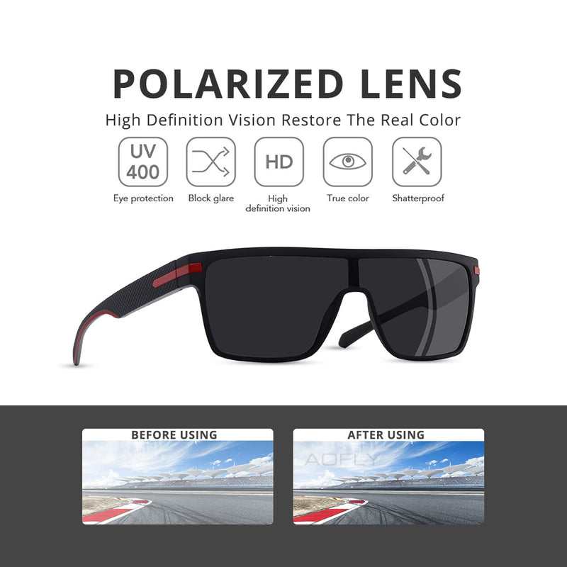 Gafas de sol polarizadas marca AOFLY para hombre, gafas de sol cuadradas con marco Flexible de gran tamaño para conducir, gafas Zonnebril Heren