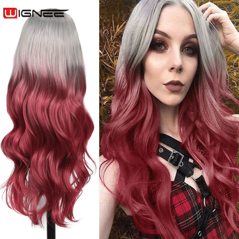 Wignee, peluca sintética de pelo rosa, pelucas onduladas largas resistentes al calor para mujeres, peluca de diario/fiesta Natural de negro a marrón/púrpura/rubio ceniza