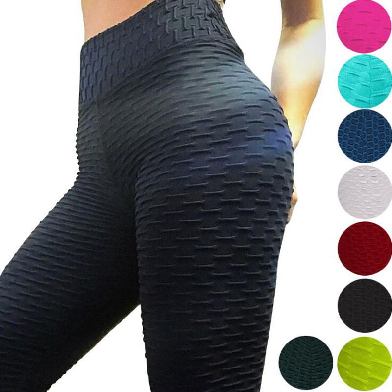 Mallas de Yoga anticelulitis para mujer, pantalones deportivos de Fitness, Jacquard, Push Up, pantalones para correr, cintura alta, pantalones de gimnasio