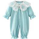 Newborn Toddler Infant Baby Girls Rompers Lace Collar Jumpsuit Playsuit Little Girls Outfits Baby Clothes Blue 0-2T