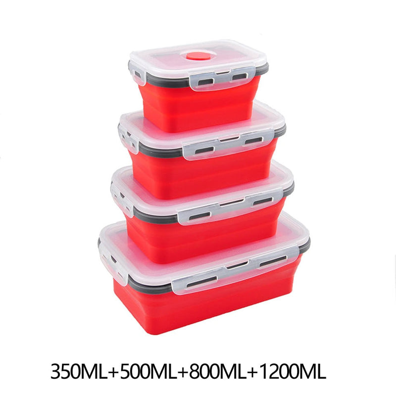 Contenedores de almacenamiento de alimentos con tapas de silicona plegable BPA almuerzo gratis caja de ensalada de frutas Set reezer apto para microondas