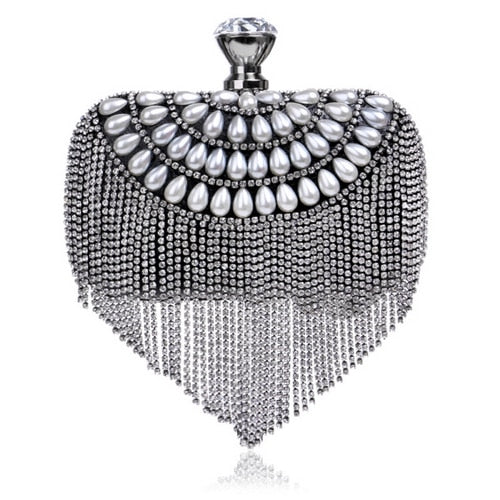 GLOIG Fashion women tassel evening bags diamonds beaded clutch wedding purse shoulder party laides case purse