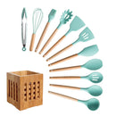 Silicone Cooking Utensils Set Non-stick Spatula Soup Spoon Wooden Handle with Storage Box Kitchen Tools Set Gifts for Mother