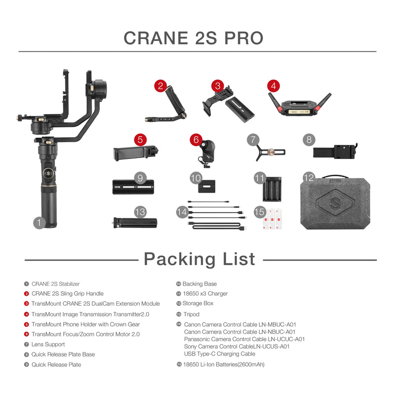 Estabilizador de cámara cardán de mano de 3 ejes ZHIYUN oficial Crane 2S/COMBO/PRO para todas las cámaras DSLR Canon BMPCC Sony Panasonic