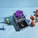 Girls Gift Natural Preserved Rose Jewelry Box /w Love Necklace Eteternal Flowers Jewelry Storage Case Birthday Gifts for Women