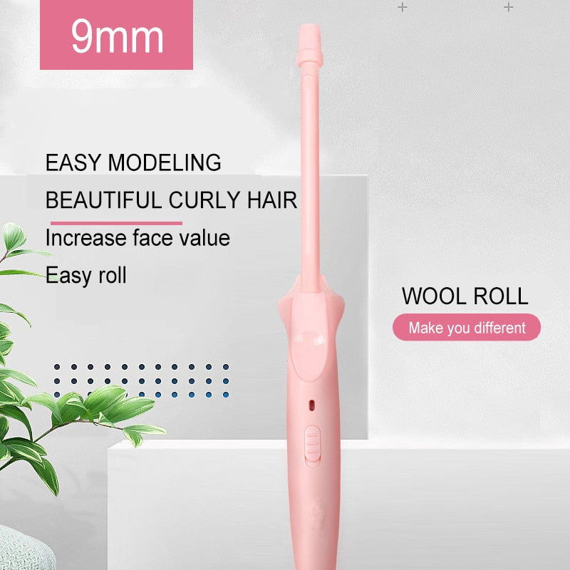 9mm Curling Iron Ceramic Hair Curler Iron Professional Hair Curler Roller Wool Roll Hair Waver Wand Electric Styling Tools Salon