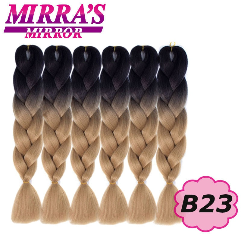 24inch Jumbo Braids Synthetic Hair For Box Braid Ombre Braiding Hair Extensions Three Tone Black Brown Blue Pink Mirra’s Mirror