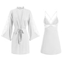 Conjunto de bata Sexy para mujer, ropa de dormir, Kimono de seda sintética, lencería de encaje, camisón, perspectiva suave, regalo de boda nupcial