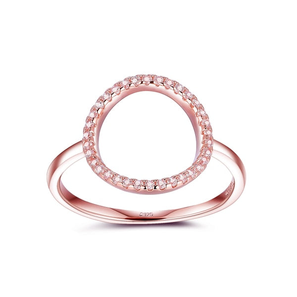 Classic Fashion Hollow out Hoop Sparkling White And Rose Ring Cubic Zirconia Jewelry Real Solid 925 Sterling Silver Rings