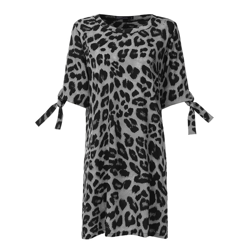 Celmia Leopard Print Kleid 2022 Sommer Böhmische Frauen Sexy Party Halbe Hülse Vestidos Roben Beiläufige Lose Mini Sommerkleid Übergroß