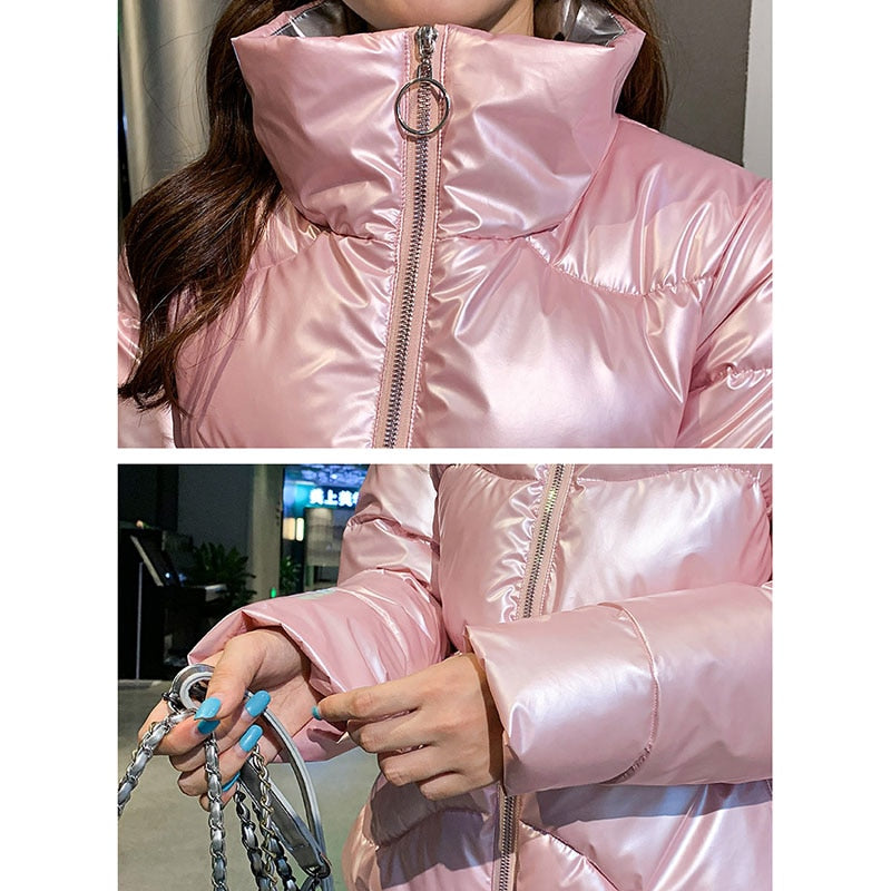 Winter Women Woman Parkan New Shiny Clothes Femme Fashion Young Cotton Coat Thicken Korean Cotton Fashion Jacket A79