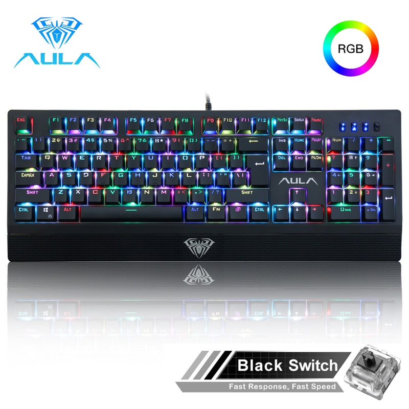 AULA RGB Gaming Mechanical Keyboard Blue Black Switch Wired Backlit Keyboard 104 Keys Anti-ghosting for Laptop Desktop PC Gamer