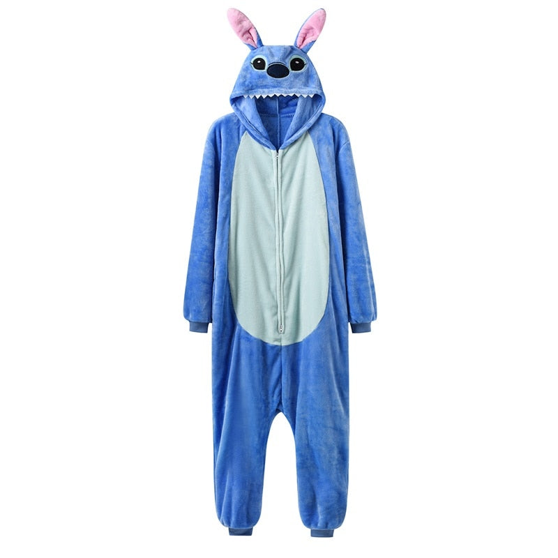 Unisex Zipper Onesie Blue Pajama  Animal Kigurumis Women Winter Warm Sleep Suit Couple Overall Soft Flannel Plus XXL