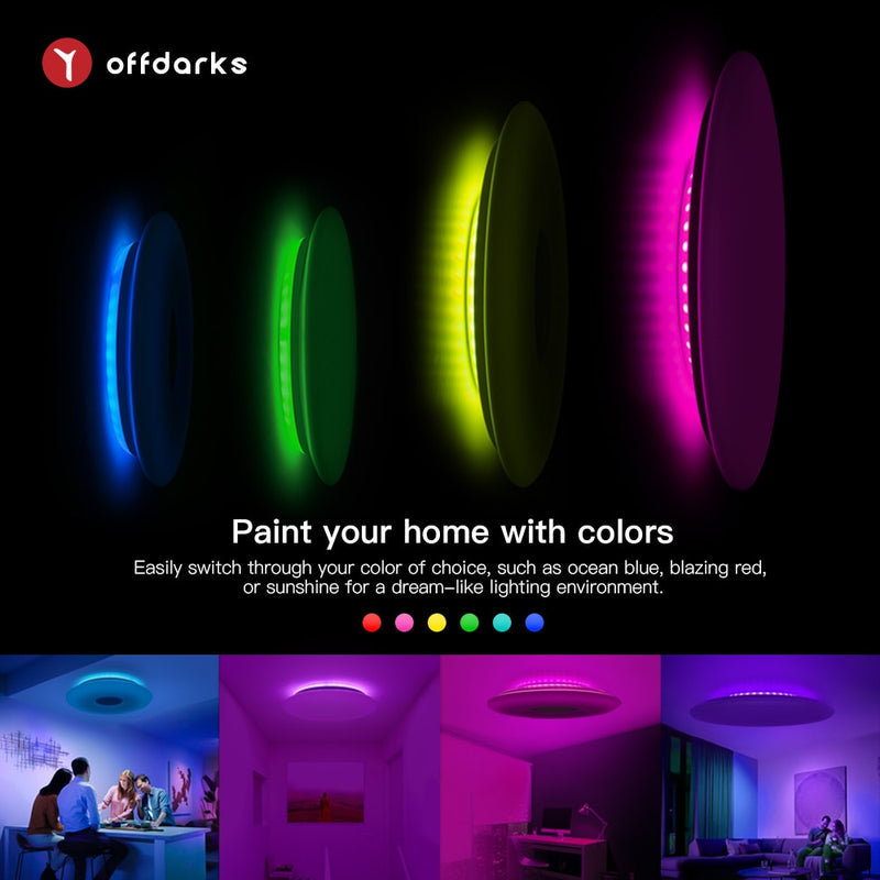 OFFDARKS Smart LED Ceiling Lights WIFI Voice Control APP Control RGB Dimming Bluetooth Speaker Ceiling Lamp Kitchen Living Room