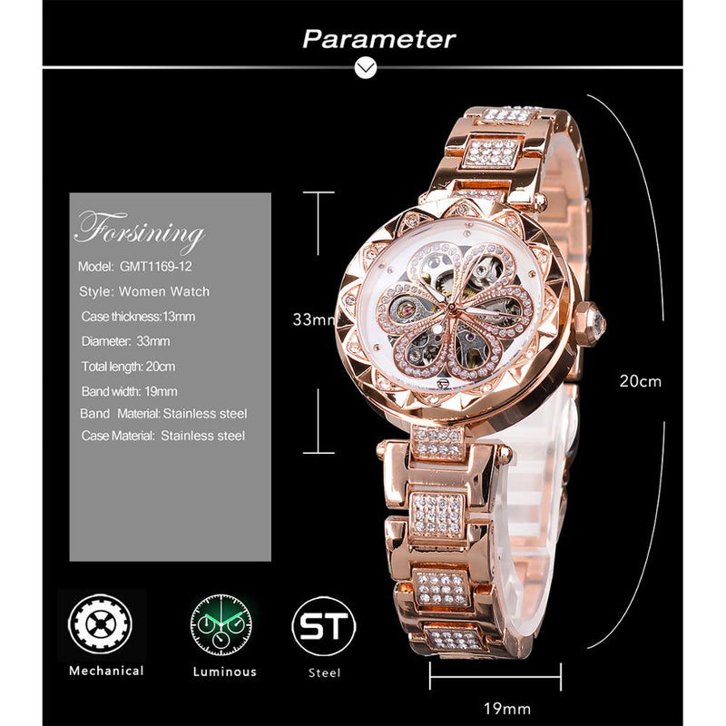 Reloj Forsining de moda para mujer, reloj de pulsera de marca superior con diamantes para mujer, relojes mecánicos automáticos, reloj de manos luminoso resistente al agua