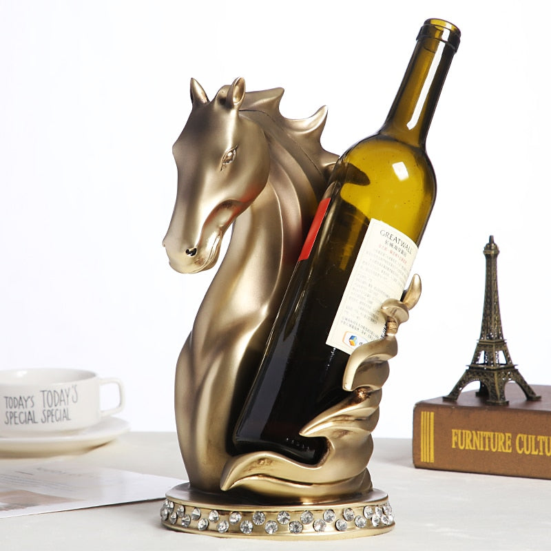 Abstract Horse Head Wine Bottle Holder Ornamental Resin Charger Sculpture Wine Rack Barware Craft Decor Kitchen Art Pub Supplies