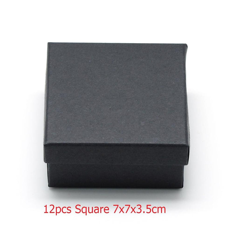 Caja organizadora de joyas cuadrada/rectangular para pendientes, collar, pulsera, caja de regalo, caja de regalo, embalaje, cajas de cartón, negro