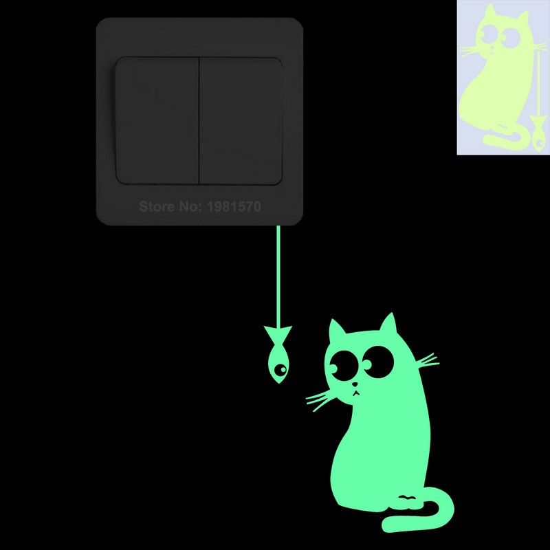 Glow in the Dark Cat Sticker Kids Room Luminous Stickers Home Decor Cartoon Wall Sticker Car Phone Bathroom Toilet Decoration