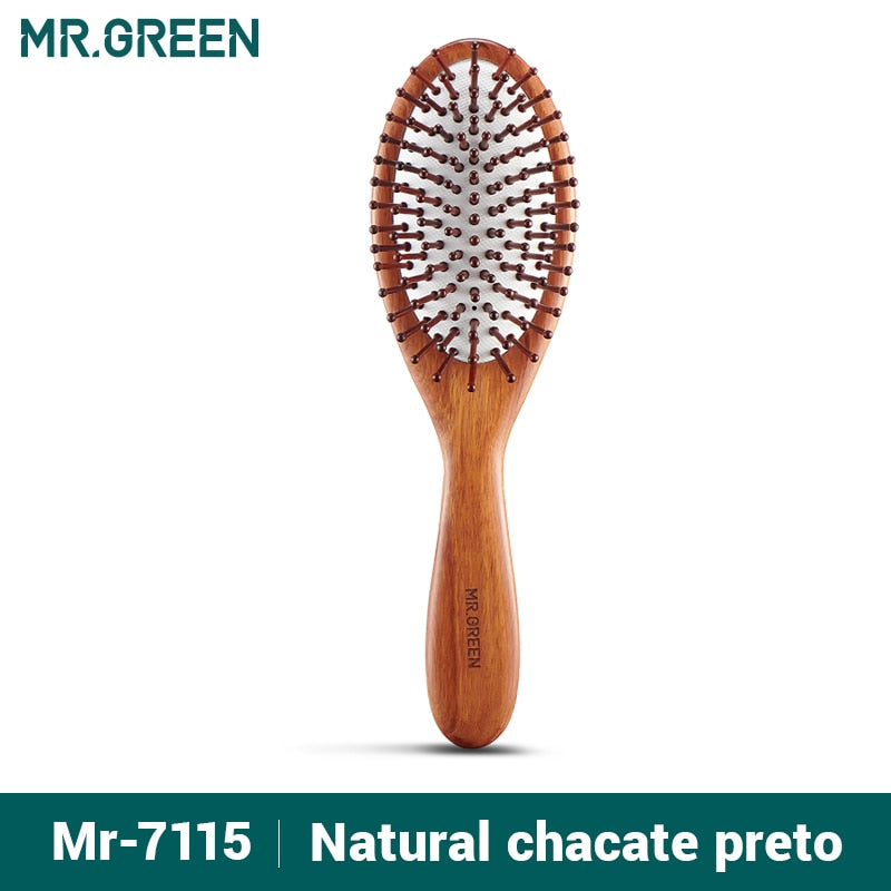 MR.GREEN Hair Brush Nature Wooden Anti-Static Detangle Brush Hair Scalp Massage Comb Air Cushion Styling Tools for Women Men