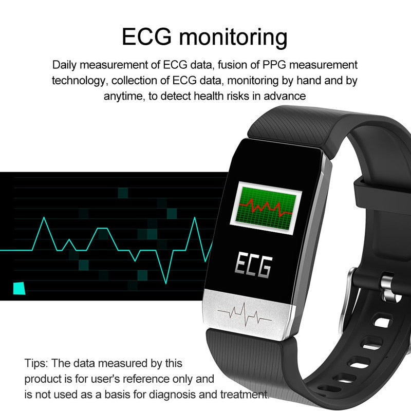 T1S Smart Watch Band With Temperature Measure ECG Heart Rate Blood Pressure Monitor Weather Forecast Drinking Remind Smartwatch